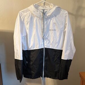 Columbia Two-Tone White and Black Hooded Windbreaker